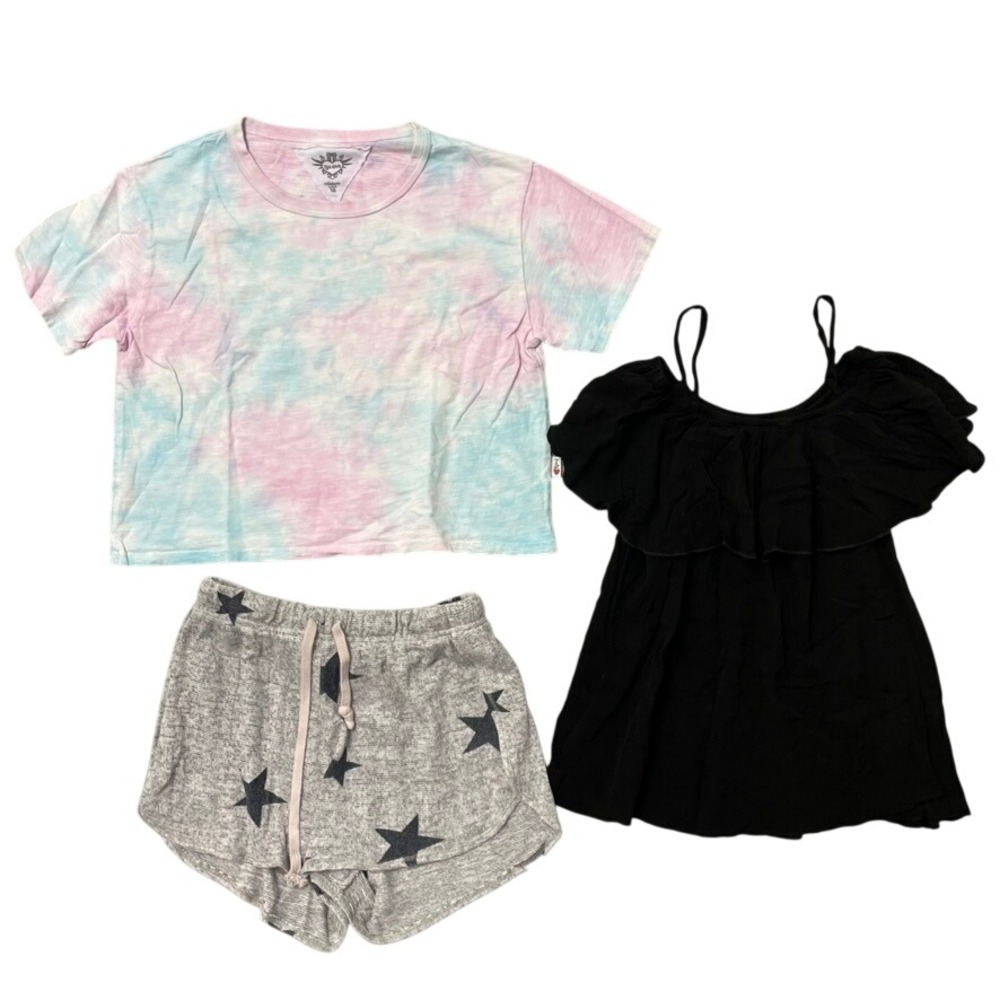 T2Love Clothing Lot Girls Size 10 Kids Multicolor Tie Dye Stars Ruffle 3pc‎ Set